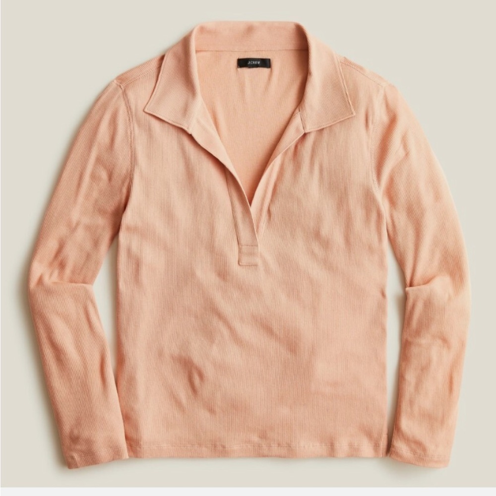 J Crew Womens Size Large Pink Taupe Ribbed Polo Tee T Shirt BA415 medium